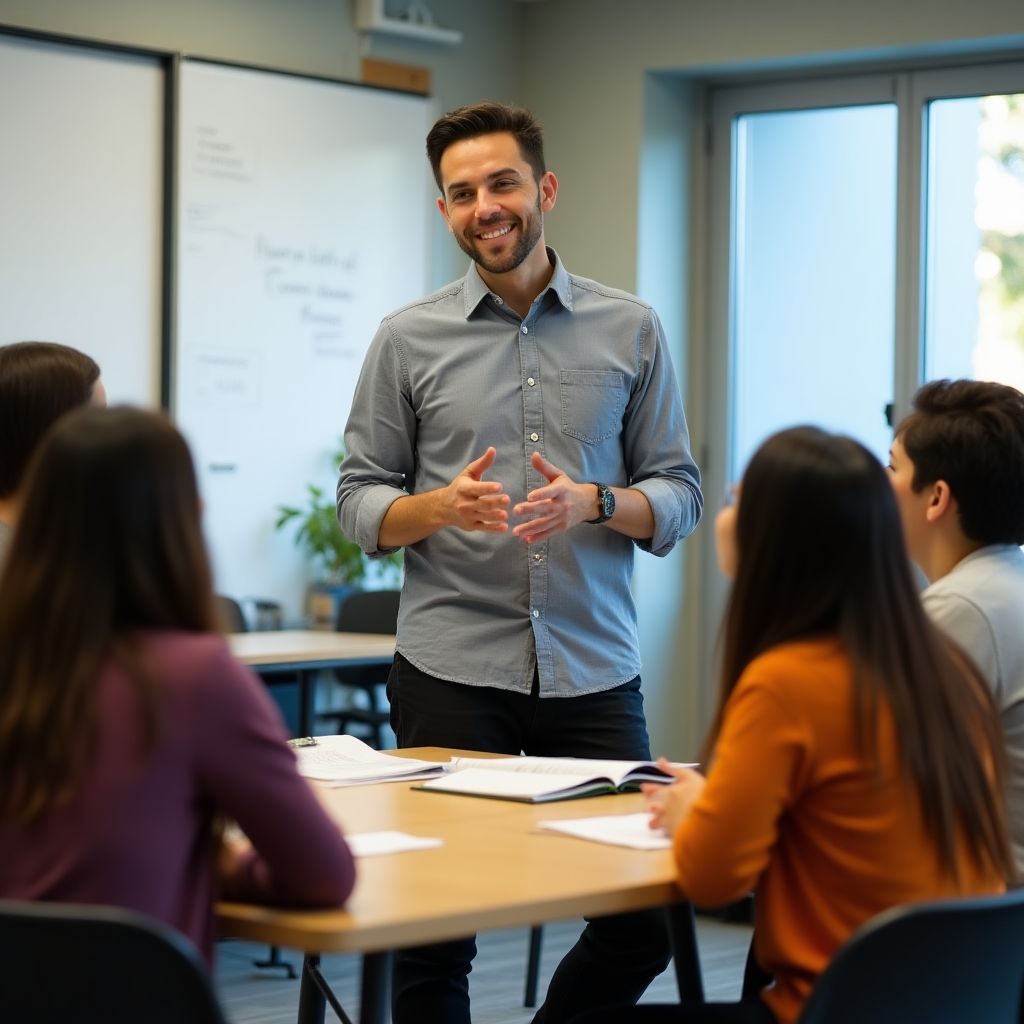 Profesor nativo enseñando a un grupo de estudiantes